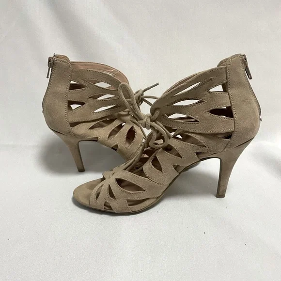 Tan Lace Up Heels - Picture 1 of 8